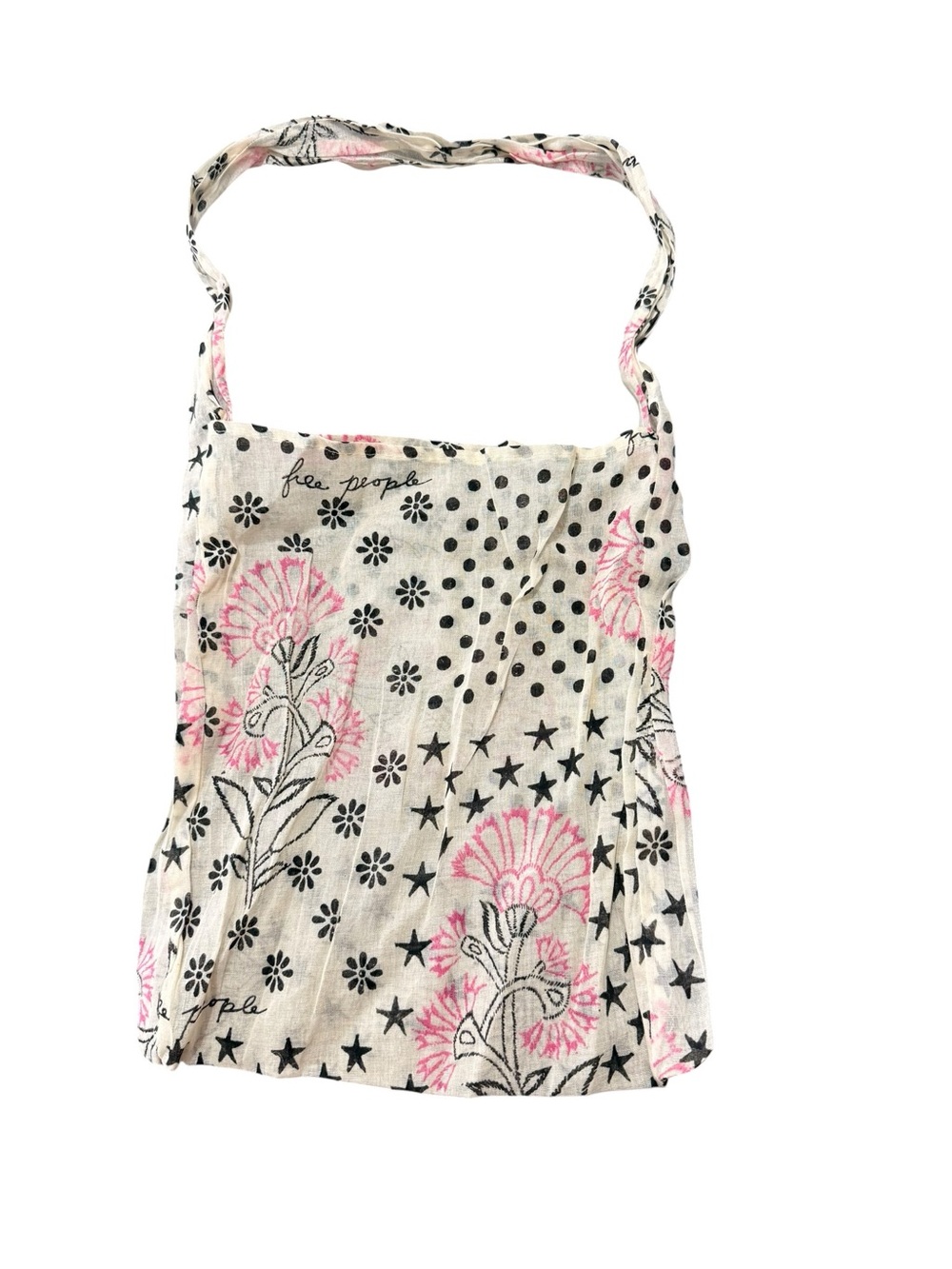 Free People Pink Floral & Black Star Print Crossbody Tote